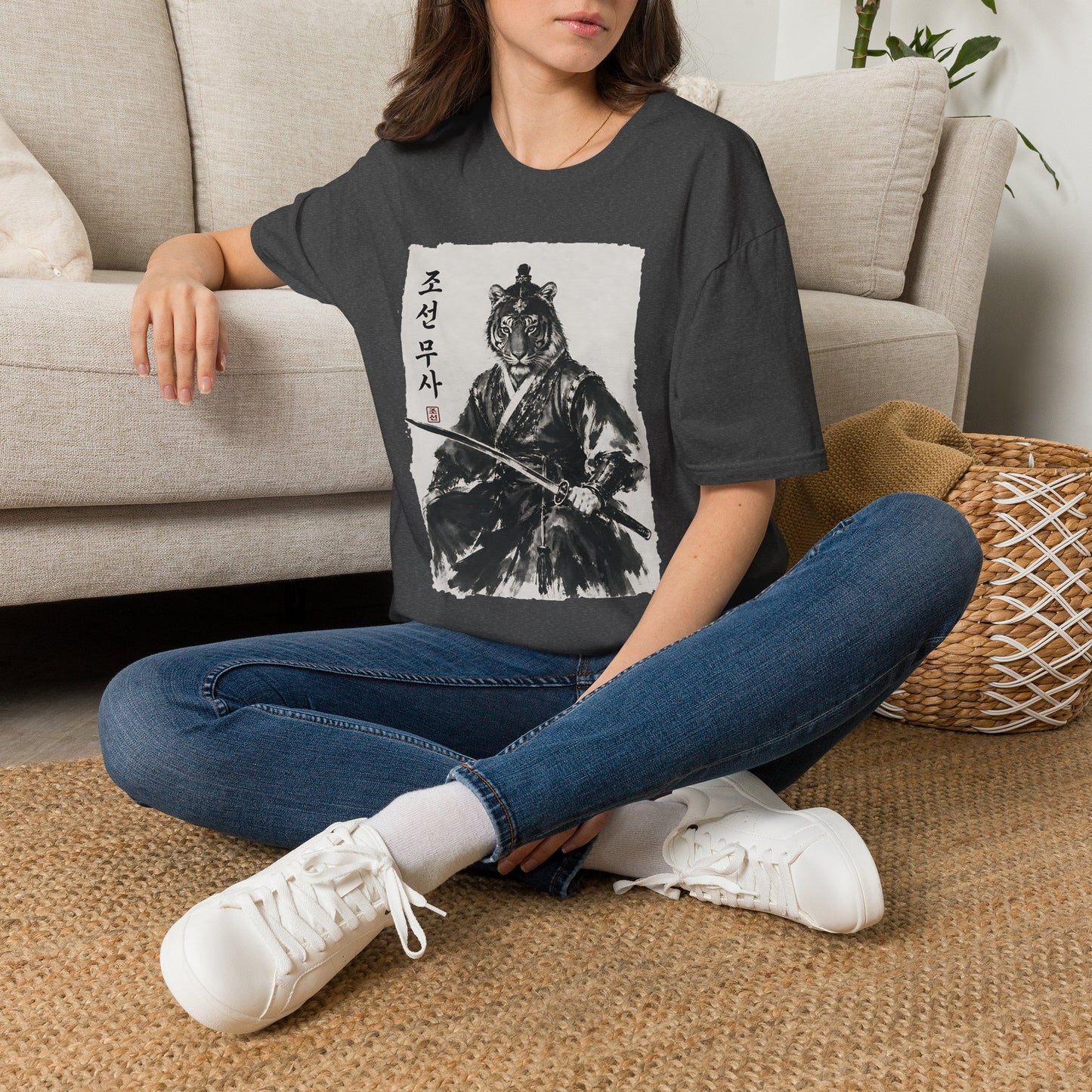 Tiger Warrior T‑Shirt – Korean Brush Art Samurai Design