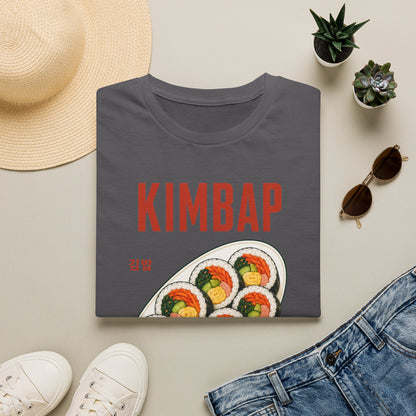 Kimbap T-Shirt — Retro Korean Food Graphic Tee ("KIMBAP" with Made in Korea Roll Art)