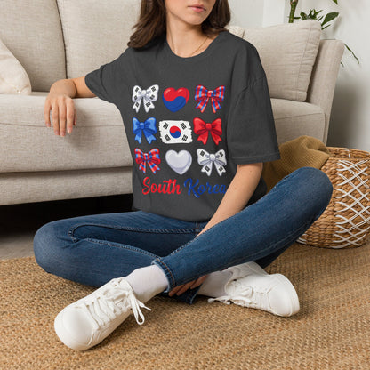 South Korea Bow Graphic T‑Shirt — Korean Flag Heart & Ribbon Design