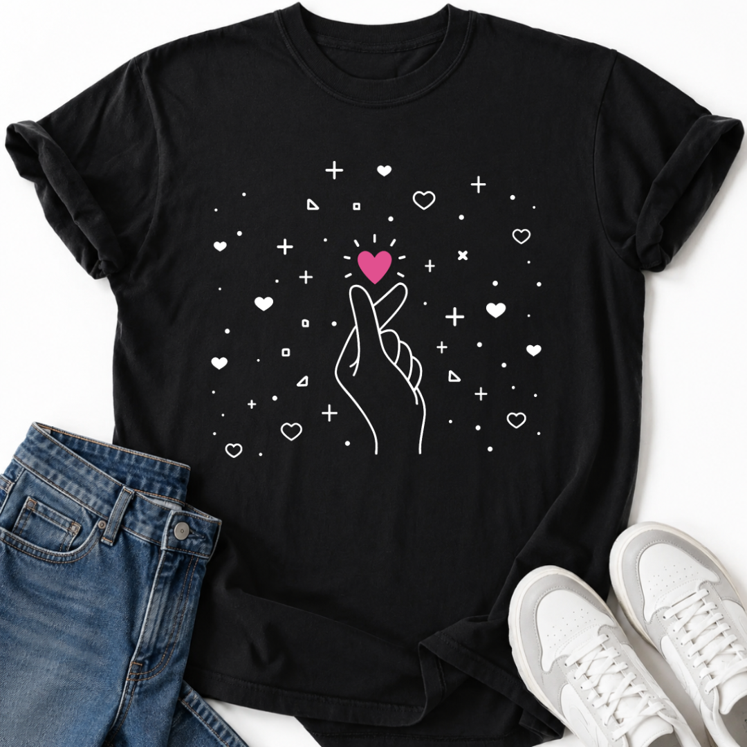 SPARKLING FINGER HEART T-SHIRT