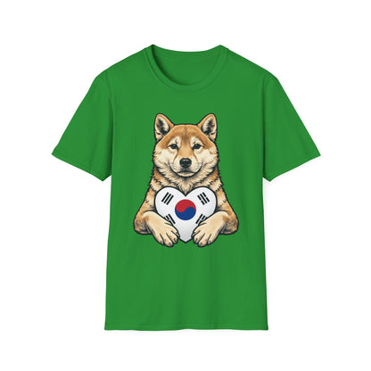 Shiba Inu Heart Tee — Cute Dog Holding South Korean Flag Graphic T-Shirt