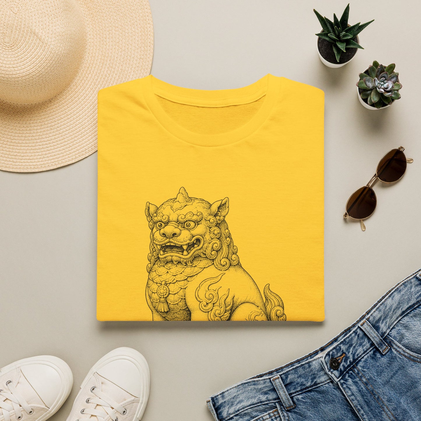 Korean Haetae Guardian T-Shirt — Mythical Foo Dog Sketch Tee
