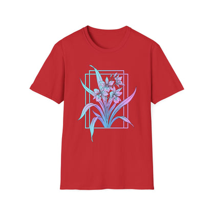 Floral Pastel Iris Tee — Botanical Purple & Teal Graphic T-Shirt