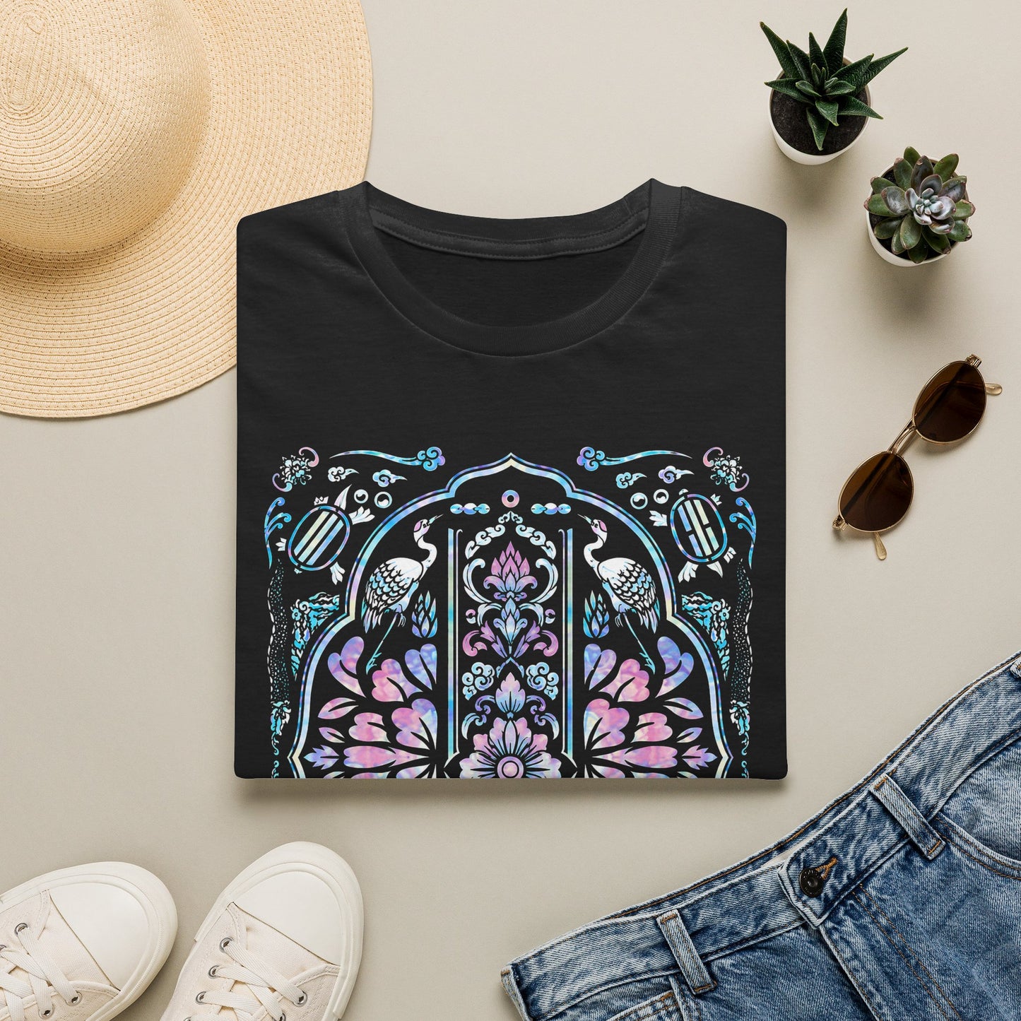 Stained Glass Floral Tee — Pastel Mandala Window Graphic T-Shirt