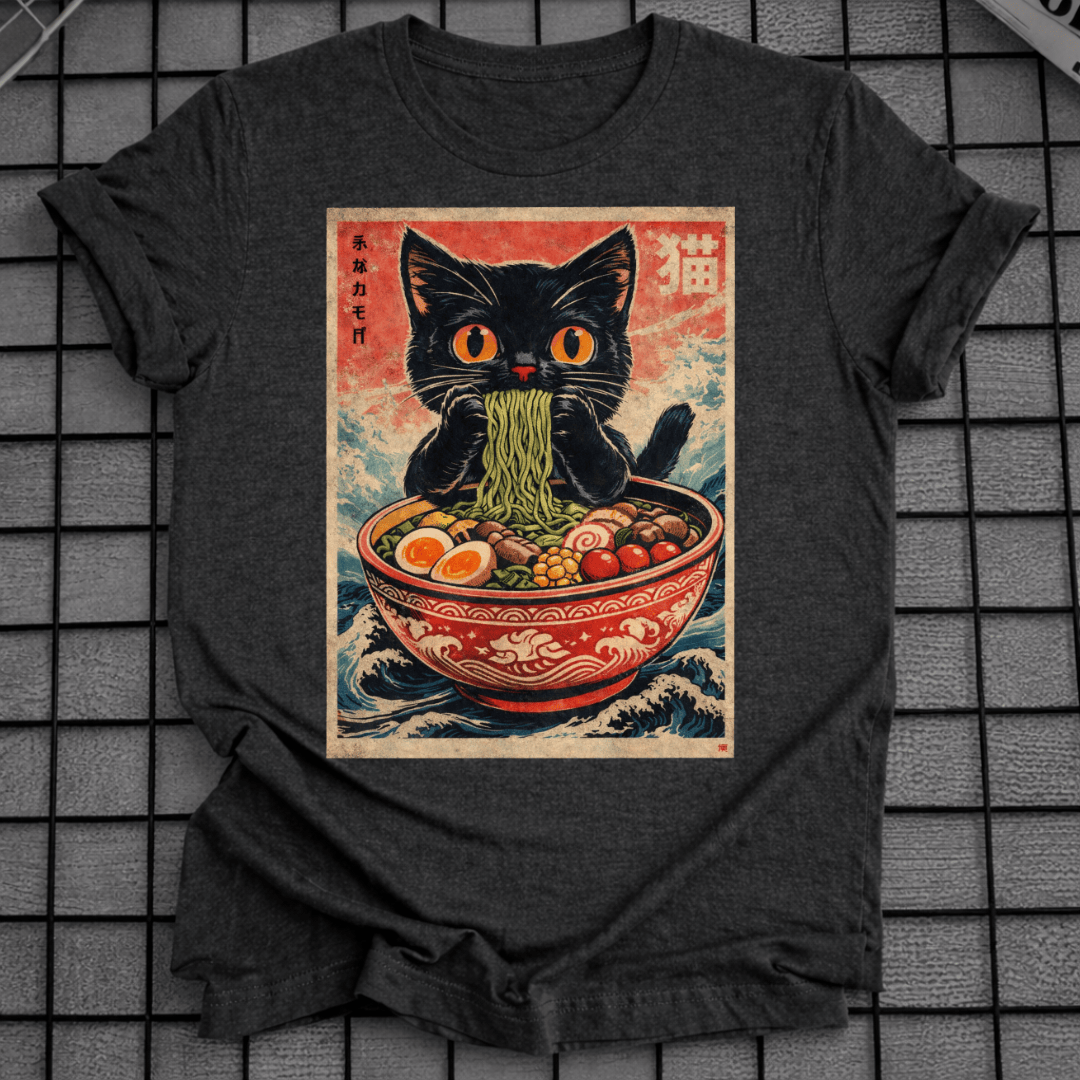 JAPANISCHE SCHWARZE KATZE ISST RAMEN T-SHIRT