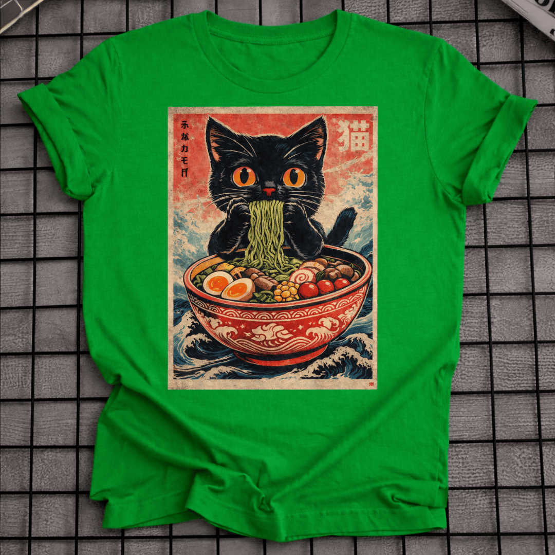 JAPANISCHE SCHWARZE KATZE ISST RAMEN T-SHIRT