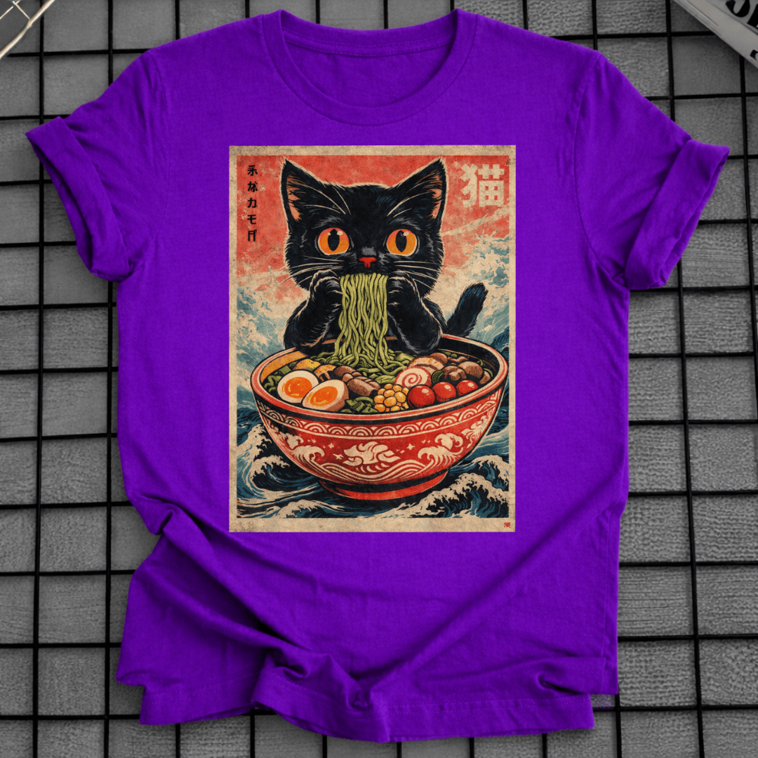 JAPANISCHE SCHWARZE KATZE ISST RAMEN T-SHIRT