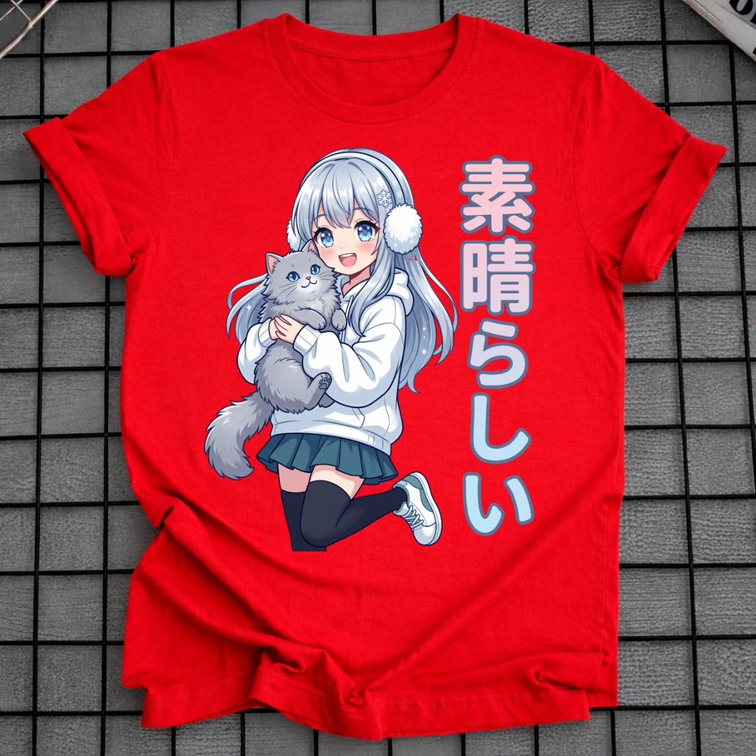 ANIME-KATZENMÄDCHEN-T-SHIRT