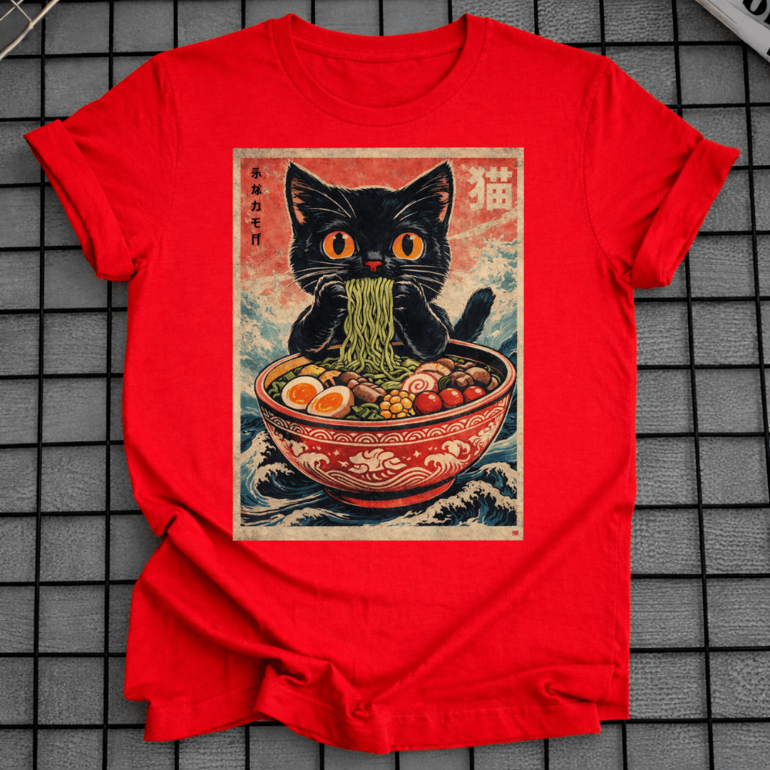 JAPANISCHE SCHWARZE KATZE ISST RAMEN T-SHIRT