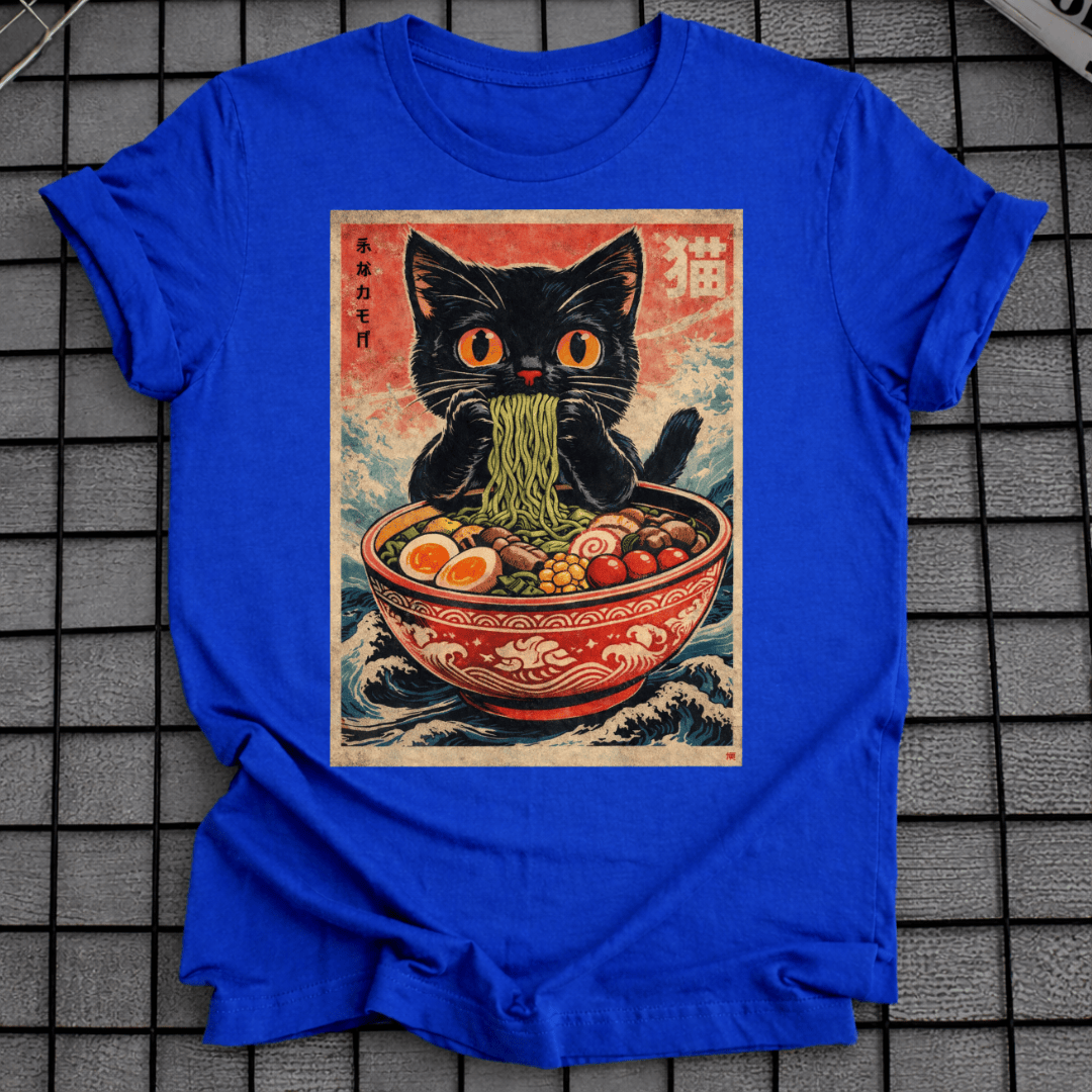 JAPANISCHE SCHWARZE KATZE ISST RAMEN T-SHIRT