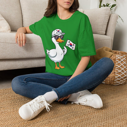 Korean Flag Duck T-Shirt — Cute Sunglasses Duck Holding South Korea Flag