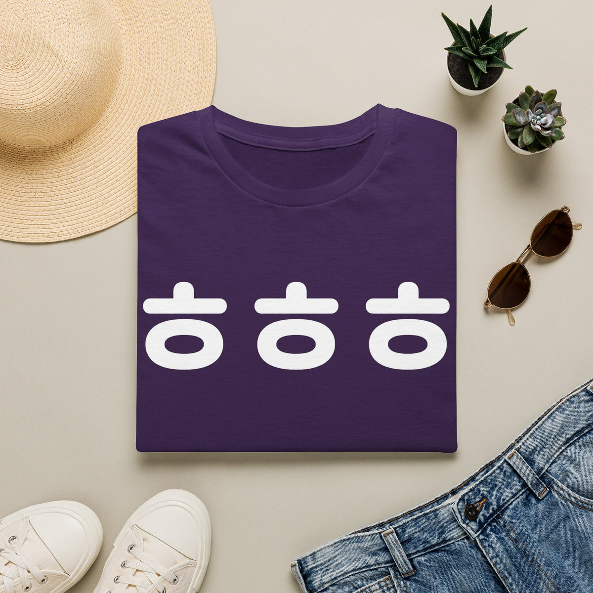 Korean 'ㅎㅎㅎ' Minimalist Graphic Tee — Funny Laughing Text Shirt