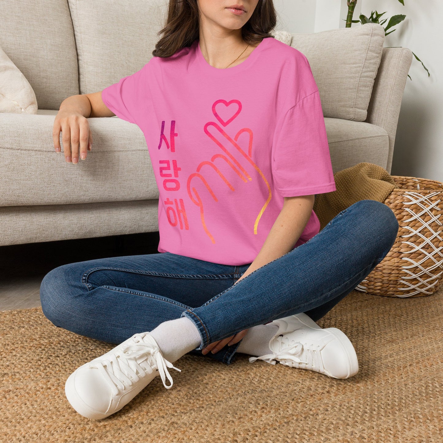 Unisex Softstyle T-Shirt with Heart Hand Design - Perfect for K-Pop Fans, Love Celebrations & Everyday Wear