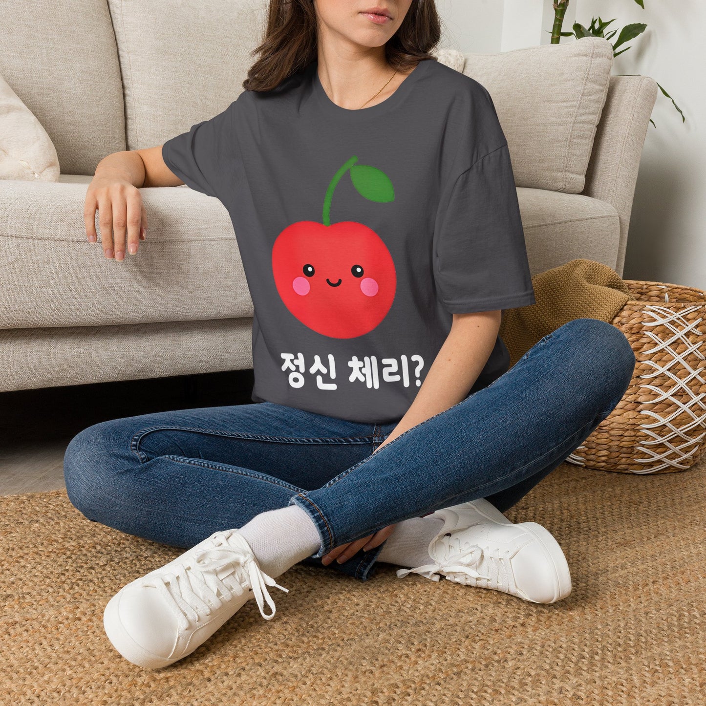 Cherry Cute T-Shirt — Kawaii Cherry Graphic with Korean Text