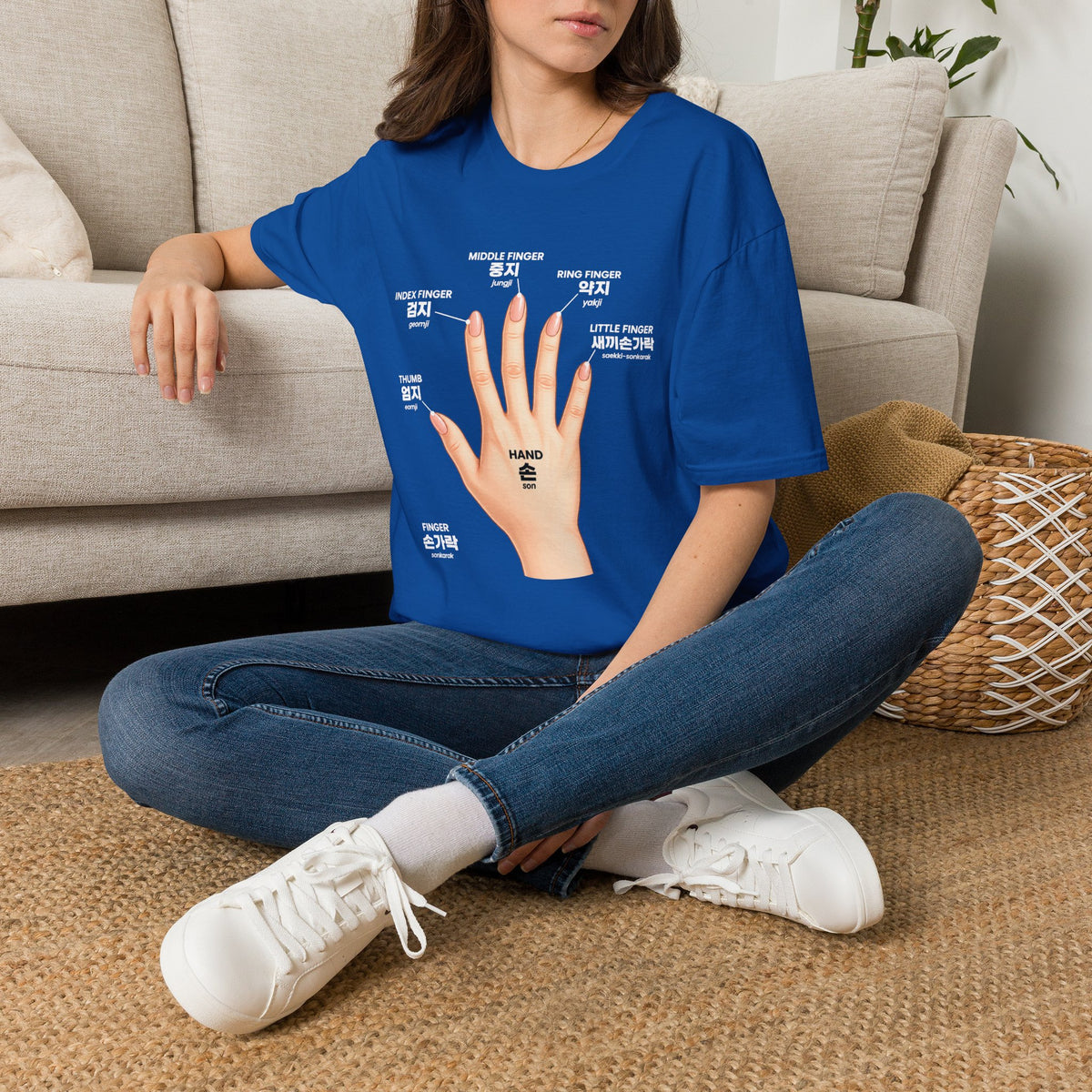 Korean Finger Labels T-Shirt — Hand Anatomy Graphic Tee (Index, Middle, Ring, Pinky, Thumb)
