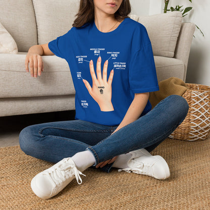 Korean Finger Labels T-Shirt — Hand Anatomy Graphic Tee (Index, Middle, Ring, Pinky, Thumb)