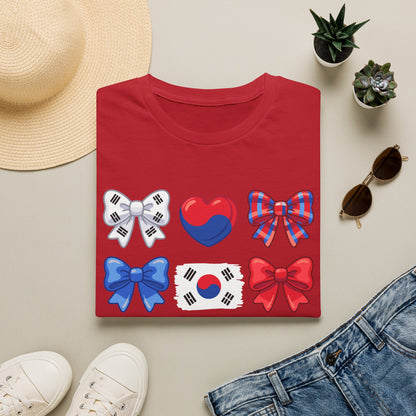 South Korea Bow Graphic T‑Shirt — Korean Flag Heart & Ribbon Design