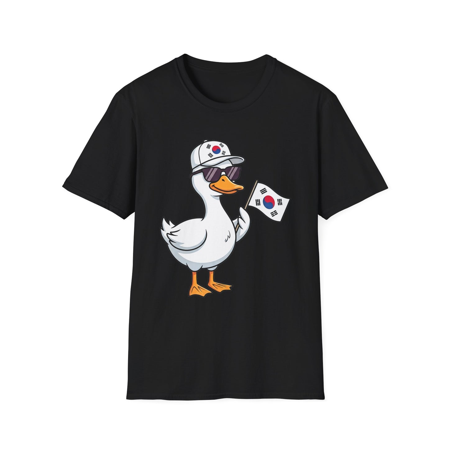 Korean Flag Duck T-Shirt — Cute Sunglasses Duck Holding South Korea Flag