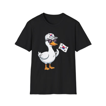 Korean Flag Duck T-Shirt — Cute Sunglasses Duck Holding South Korea Flag