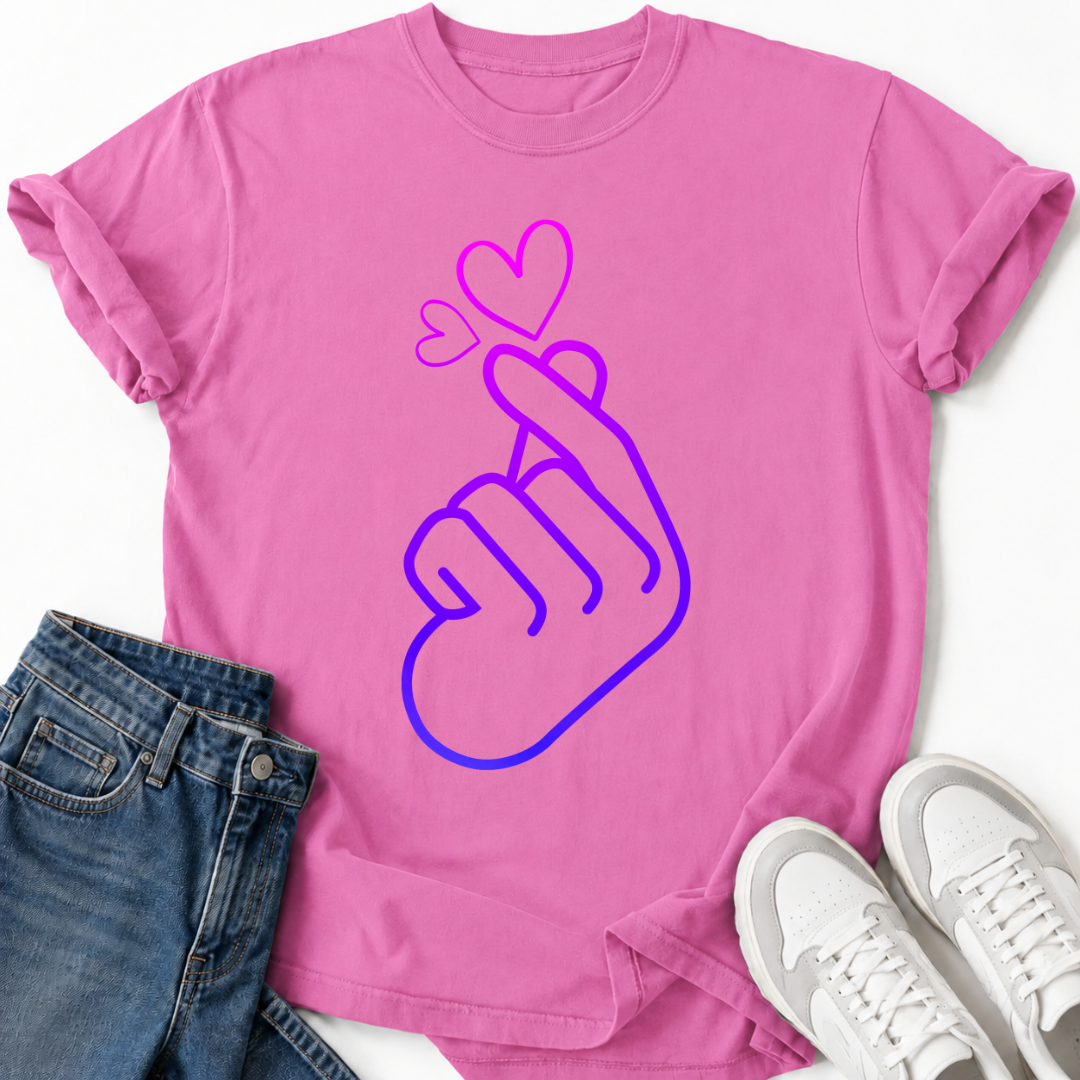 PURPLE FINGER HEART T-SHIRT