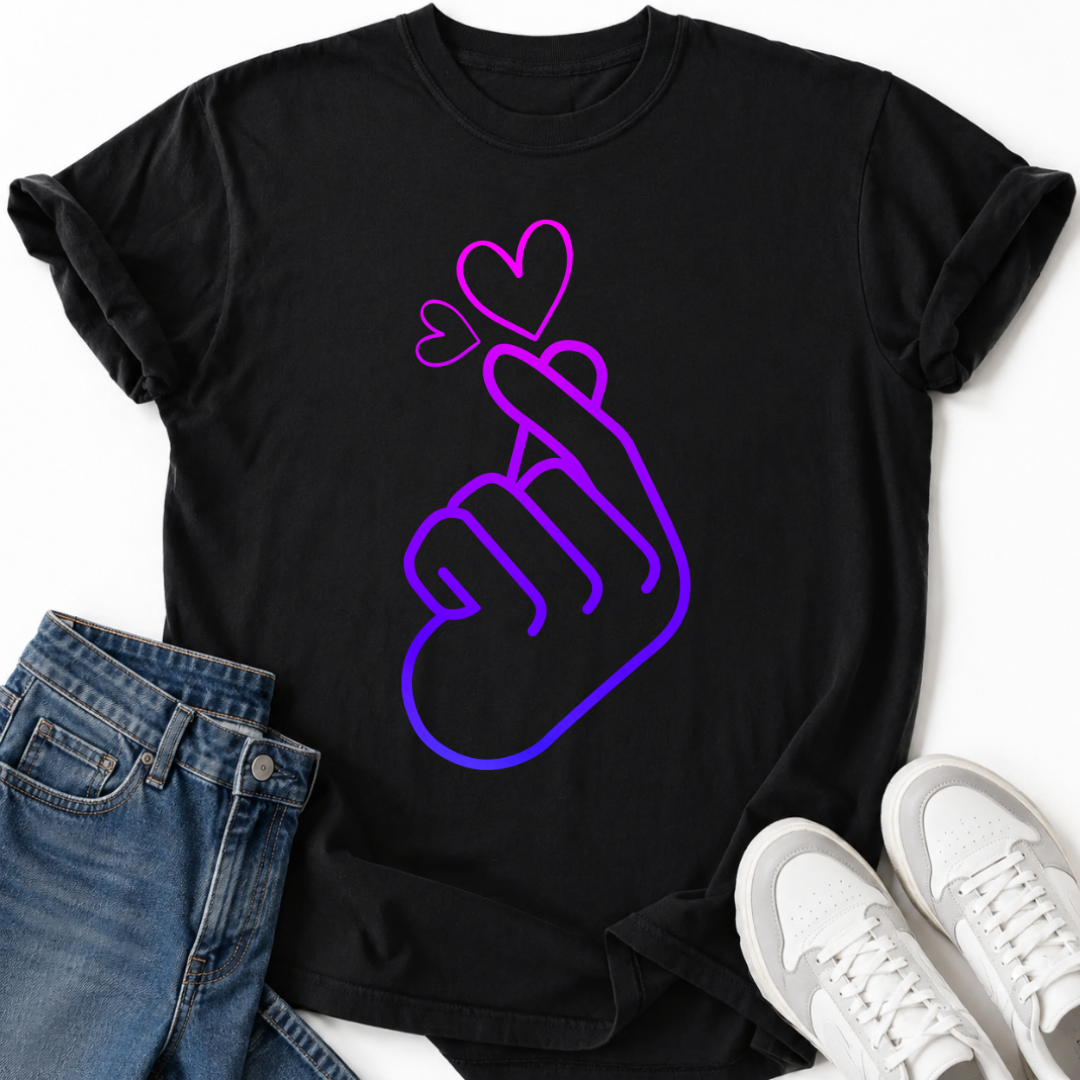 PURPLE FINGER HEART T-SHIRT