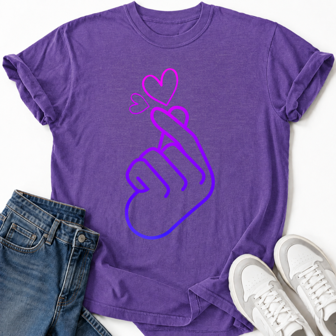 PURPLE FINGER HEART T-SHIRT