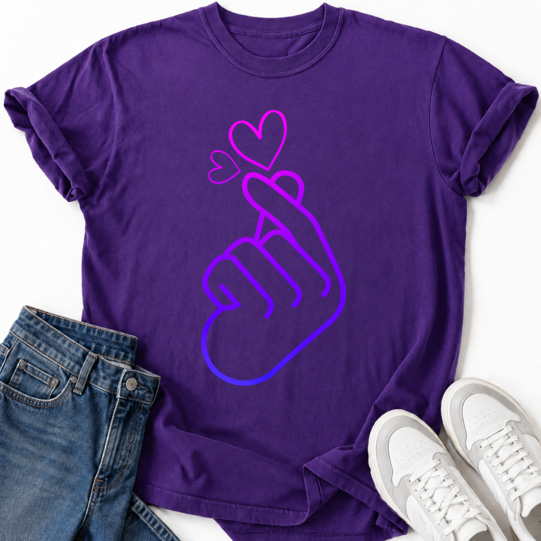 PURPLE FINGER HEART T-SHIRT