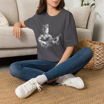 Queen Guitarist T‑Shirt — Regal Woman Playing Electric Guitar Tee