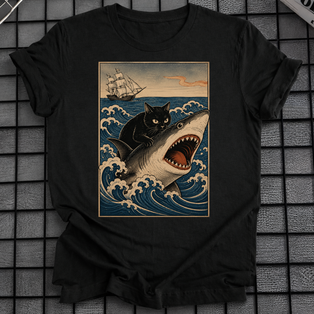 SHARK & BLACK CAT T-SHIRT