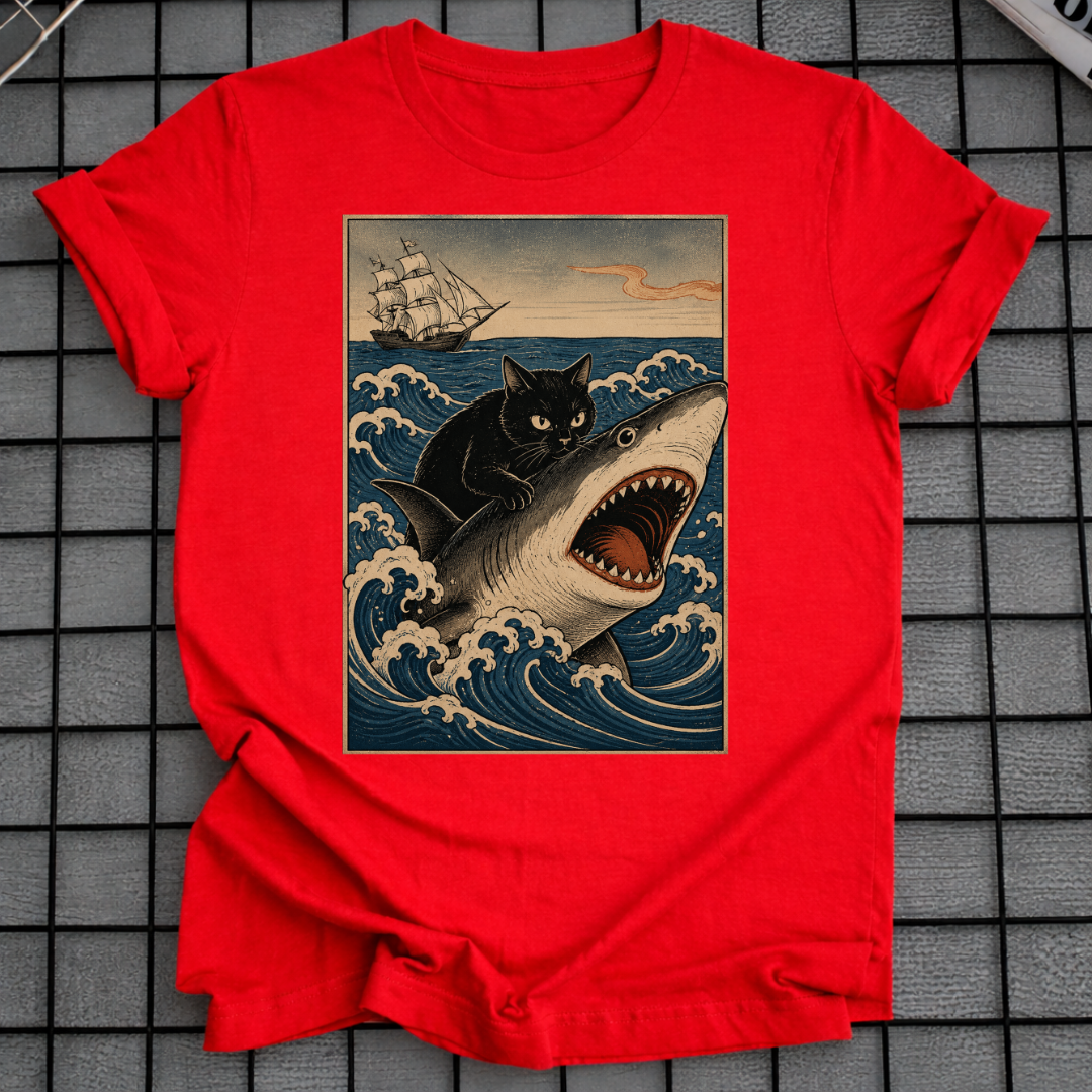 SHARK & BLACK CAT T-SHIRT