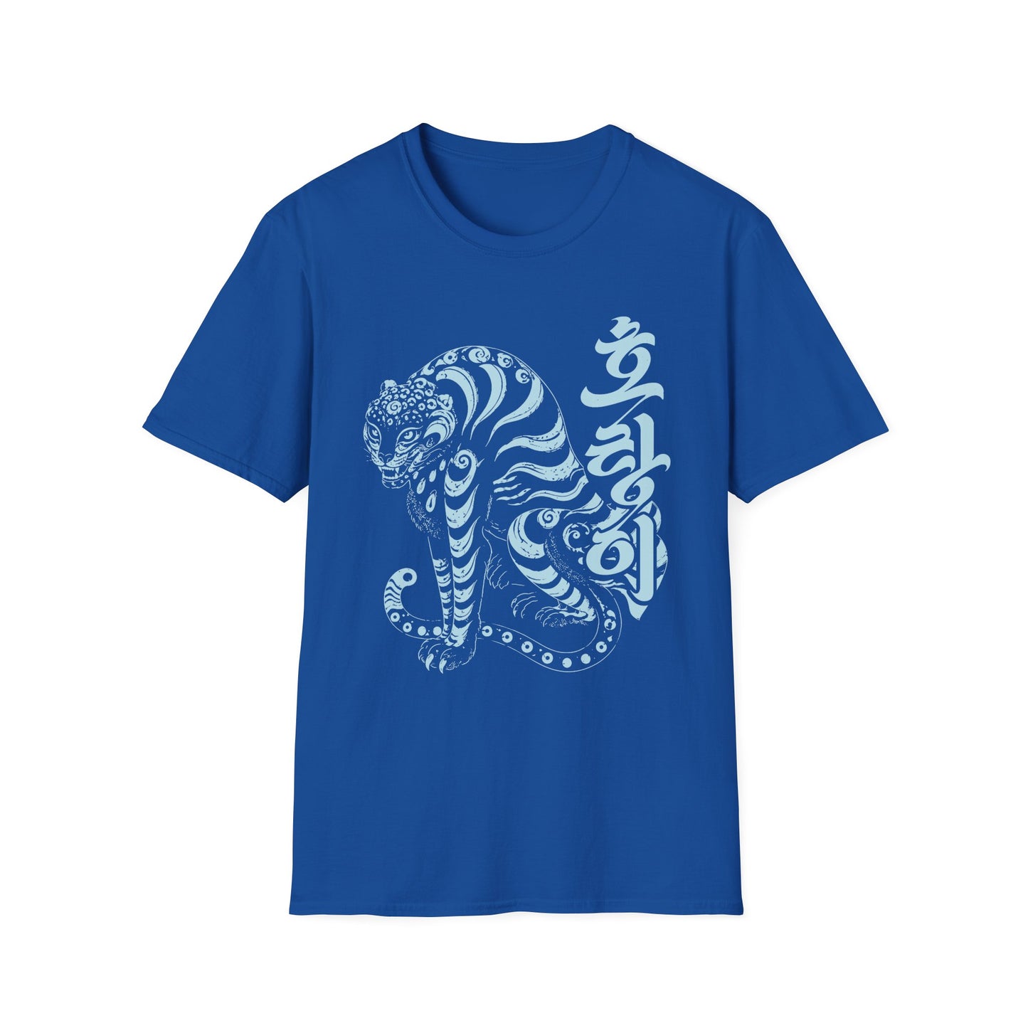 Korean Tiger Graphic T‑Shirt — Stylized Blue Tiger with Hangul Accent