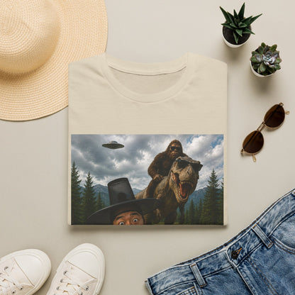 Funny Bigfoot Selfie T-Shirt — UFO, T-Rex & Sasquatch Wilderness Tee
