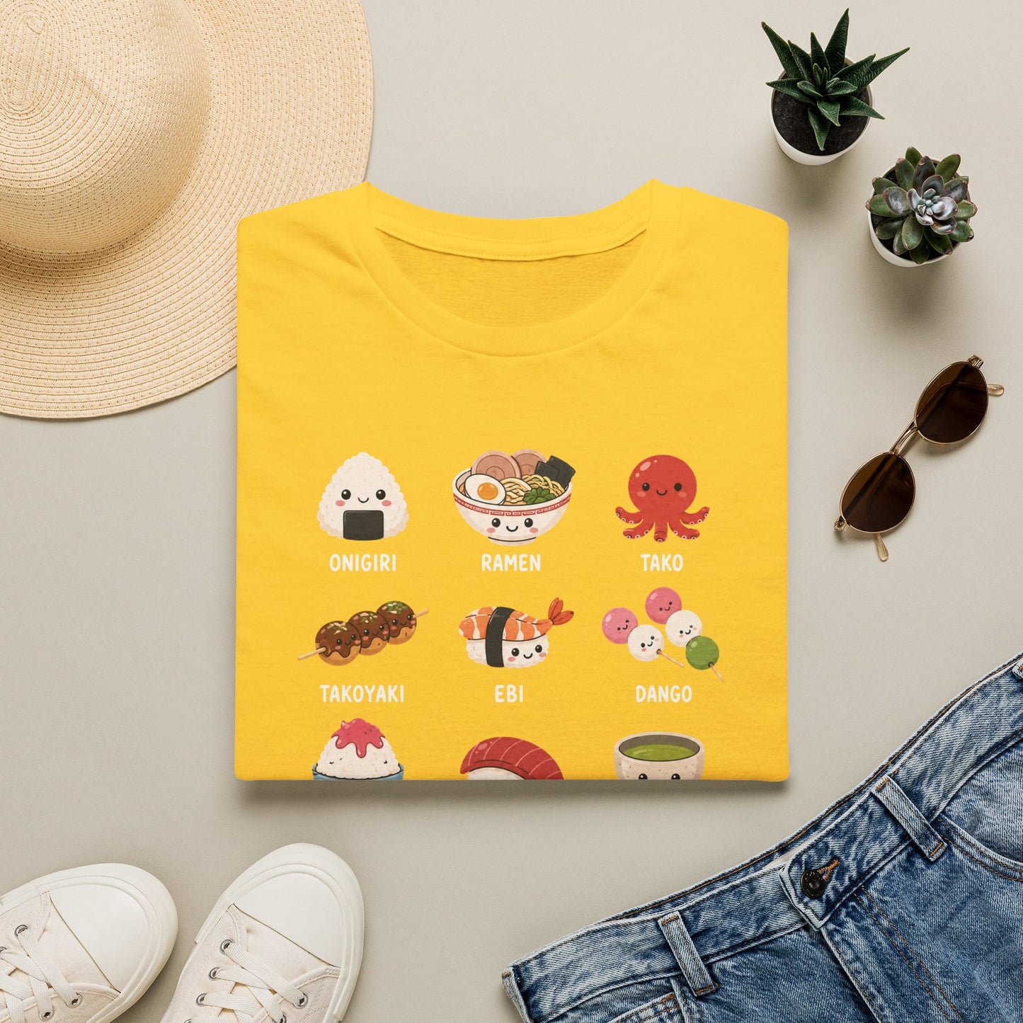 Kawaii Japanese Food Chart T-Shirt — Onigiri, Ramen, Takoyaki & More