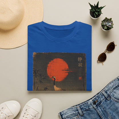 Crane & Red Sun T-Shirt — Japanese Vintage Sunset Tee