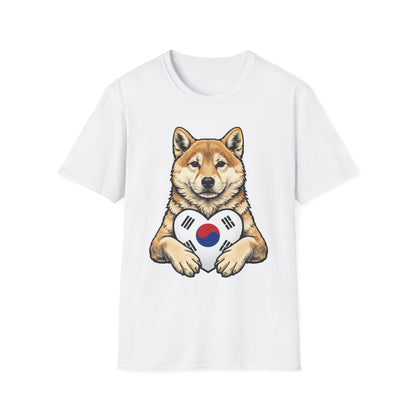 Shiba Inu Heart Tee — Cute Dog Holding South Korean Flag Graphic T-Shirt