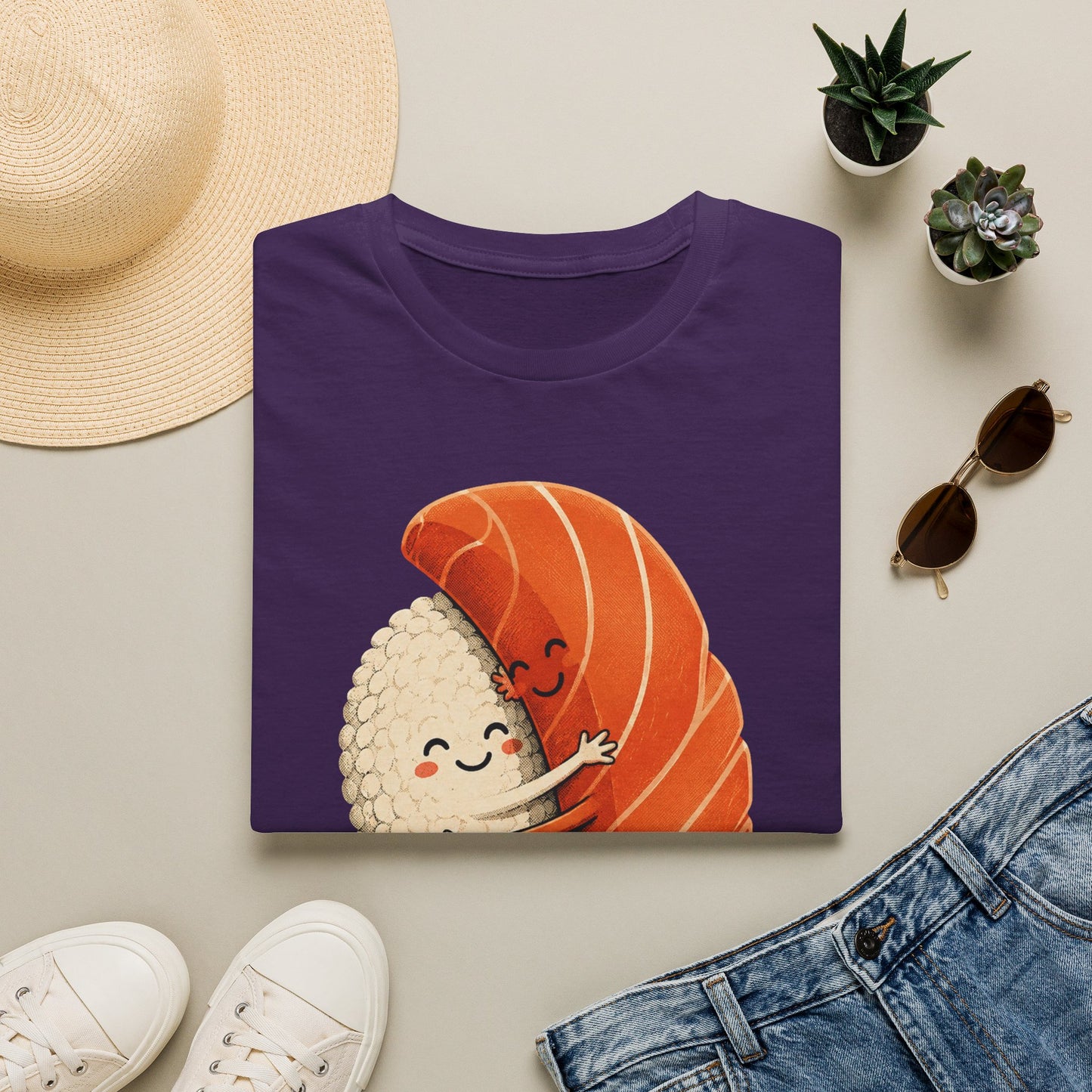 Sushi Hug T-Shirt — Cute Salmon & Rice Kawaii Tee