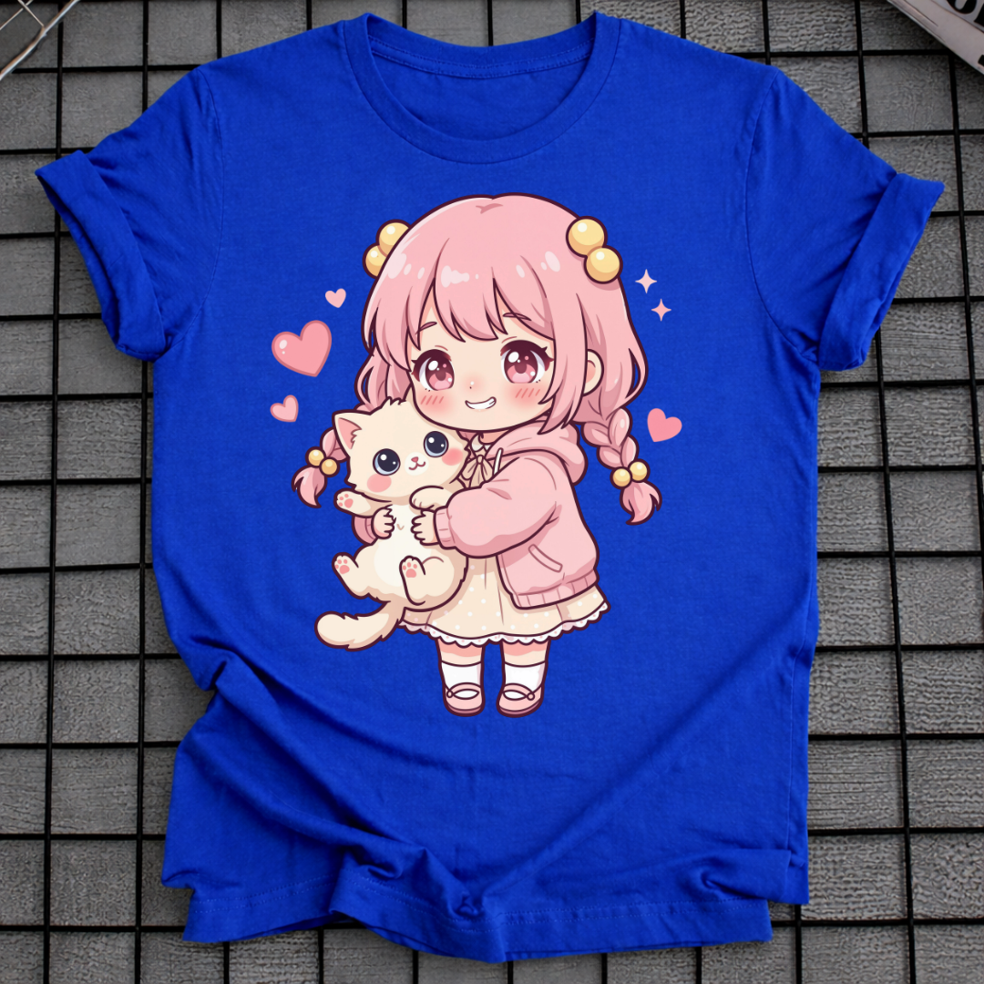 NIEDLICHES ANIME-MÄDCHEN KATZEN-T-SHIRT