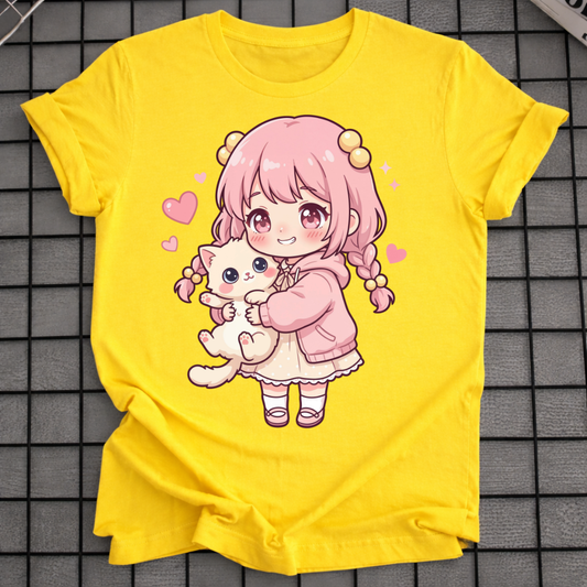 ANIME GIRL HOLDING CAT T-SHIRT