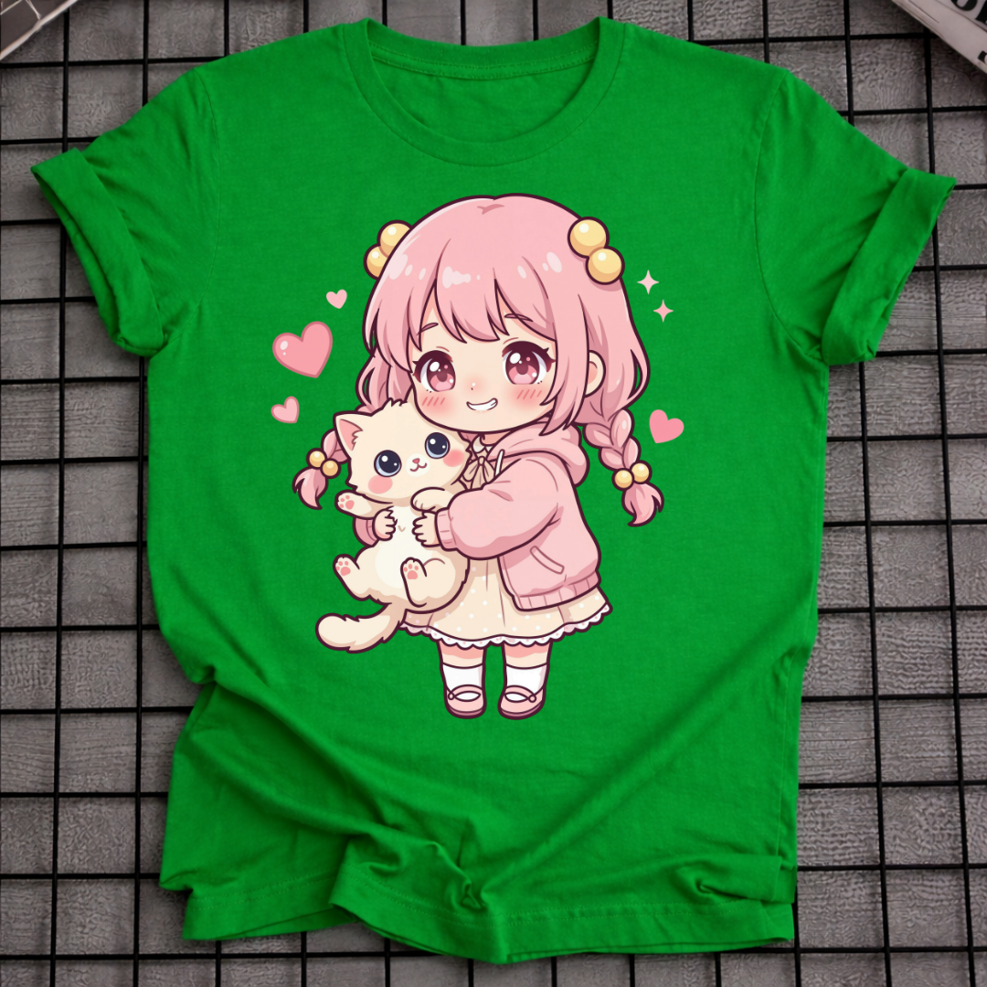 NIEDLICHES ANIME-MÄDCHEN KATZEN-T-SHIRT