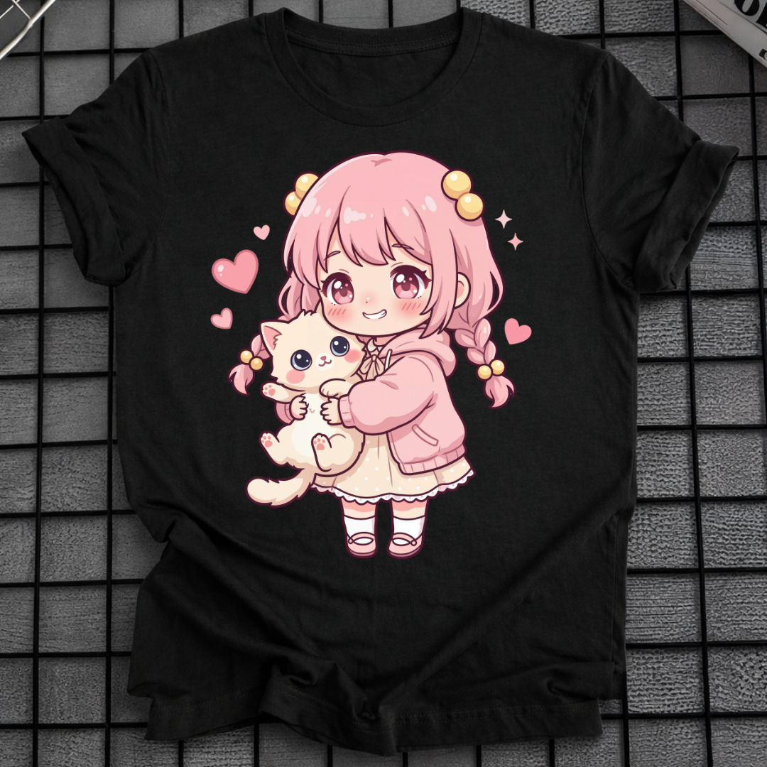 NIEDLICHES ANIME-MÄDCHEN KATZEN-T-SHIRT