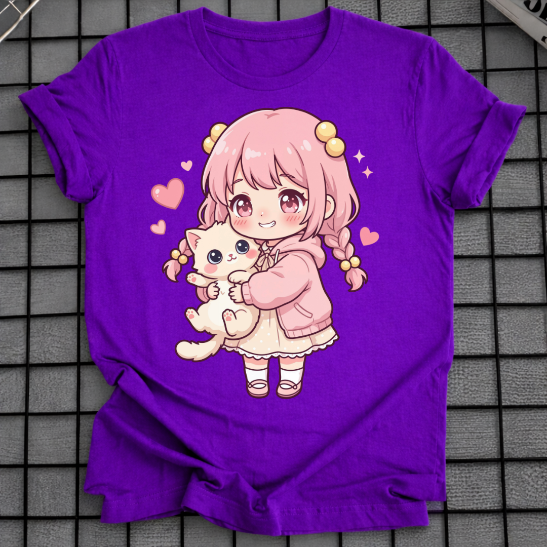 NIEDLICHES ANIME-MÄDCHEN KATZEN-T-SHIRT