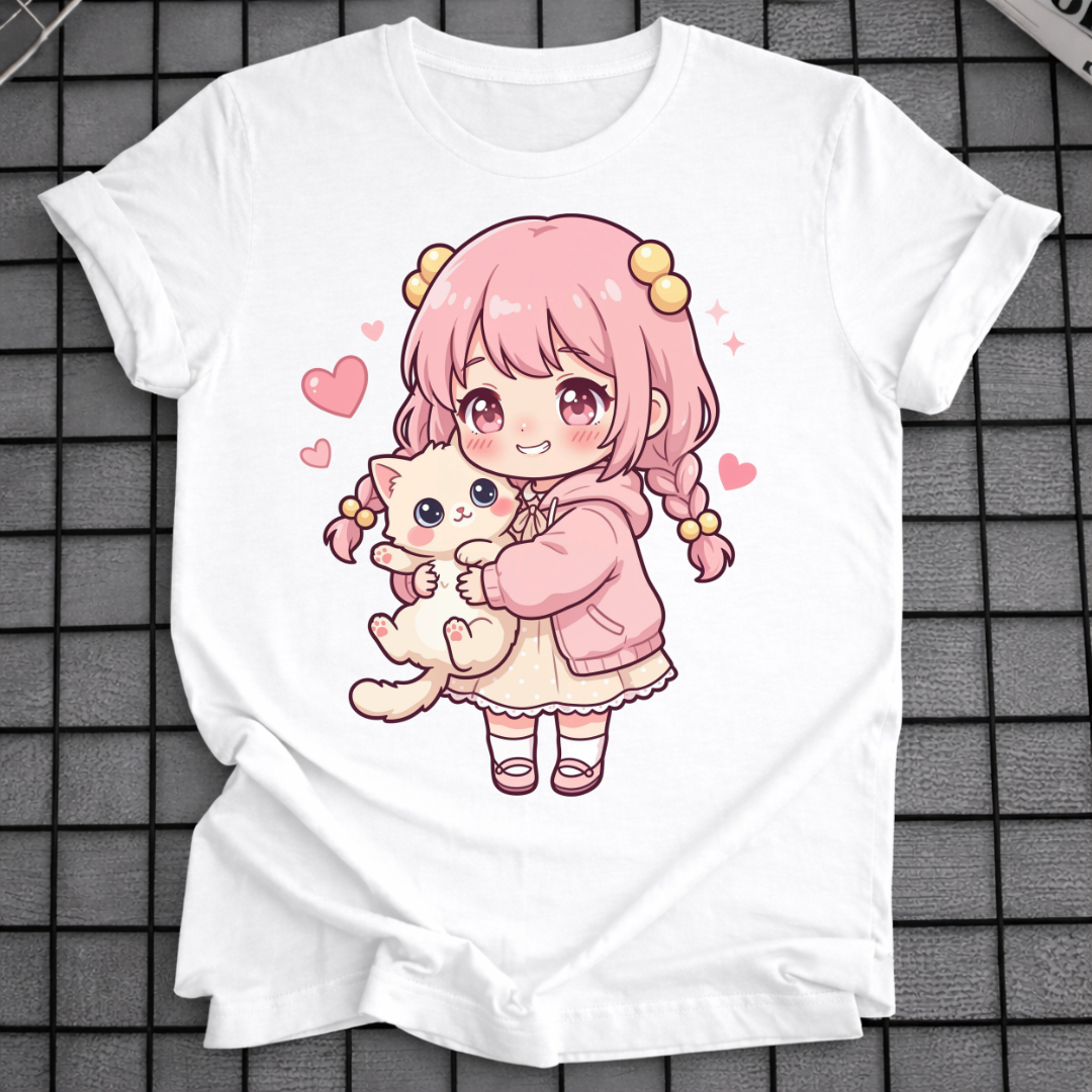 NIEDLICHES ANIME-MÄDCHEN KATZEN-T-SHIRT