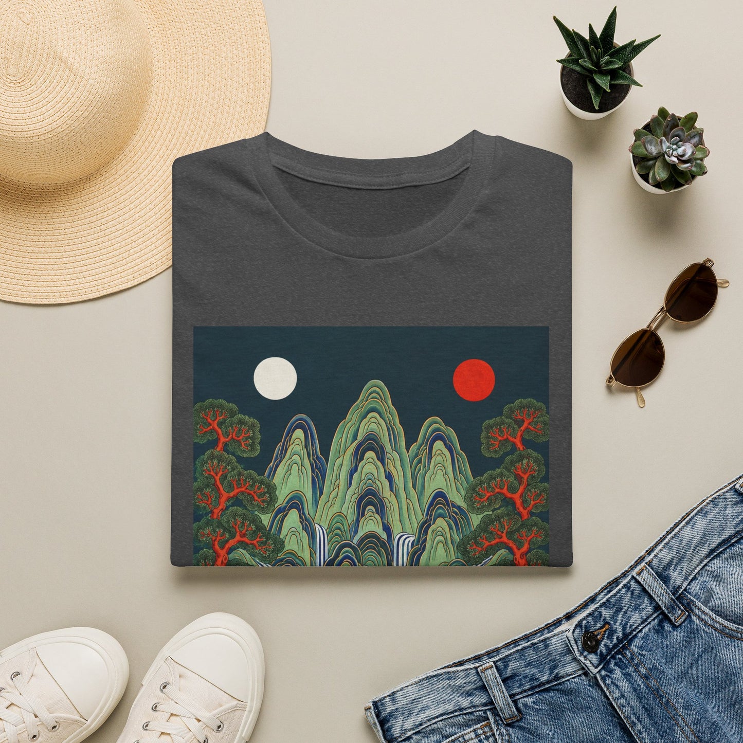 Asian Landscape Tee — Double Sun Mountain Art T-Shirt
