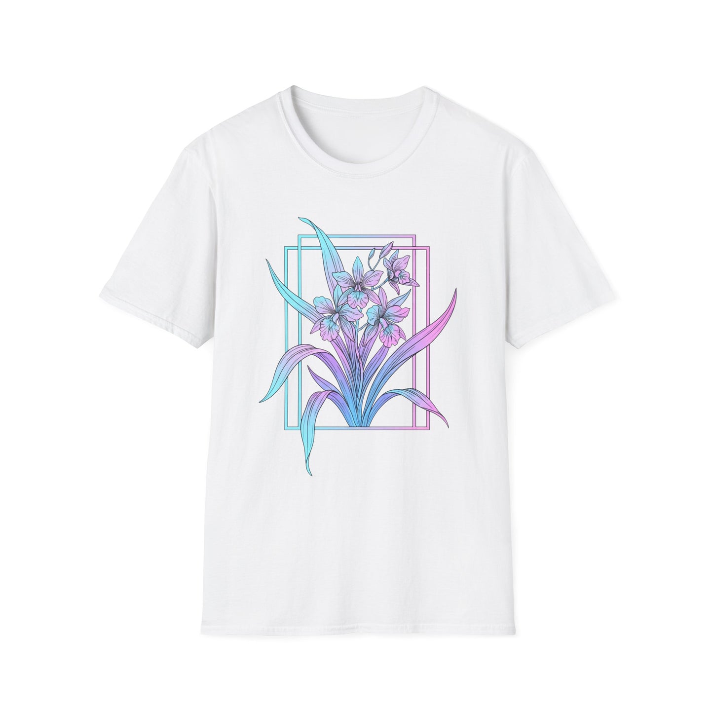 Floral Pastel Iris Tee — Botanical Purple & Teal Graphic T-Shirt