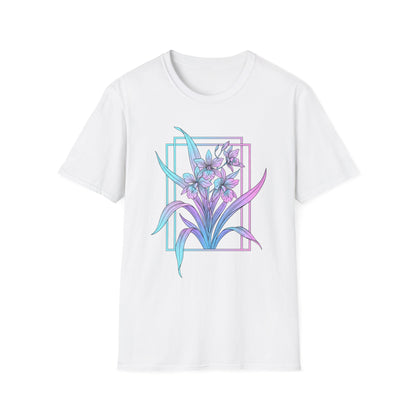 Floral Pastel Iris Tee — Botanical Purple & Teal Graphic T-Shirt