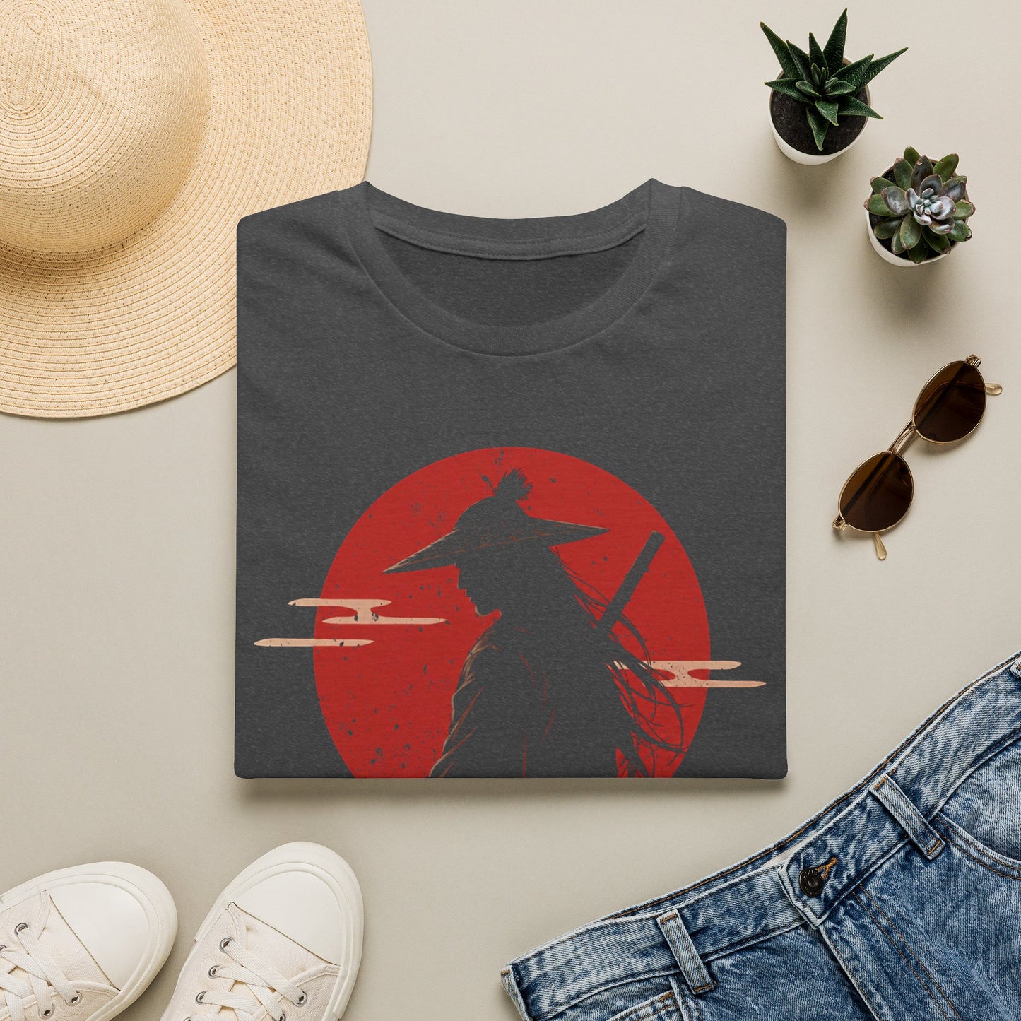 Samurai Ronin Graphic T-Shirt — Red Rising Sun Silhouette