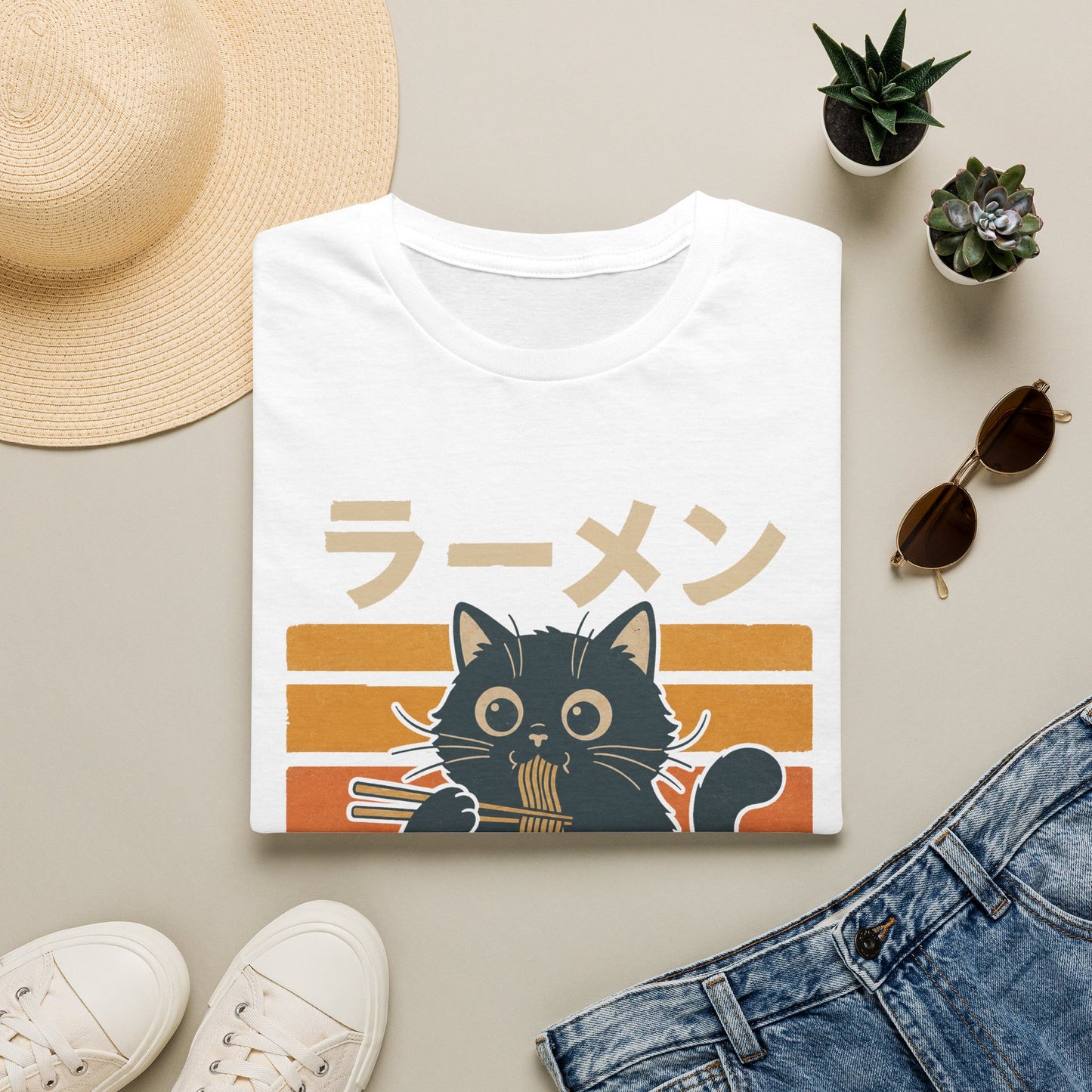 Ramen Cat T‑Shirt — Cute Japanese Neko Eating Ramen Graphic Tee