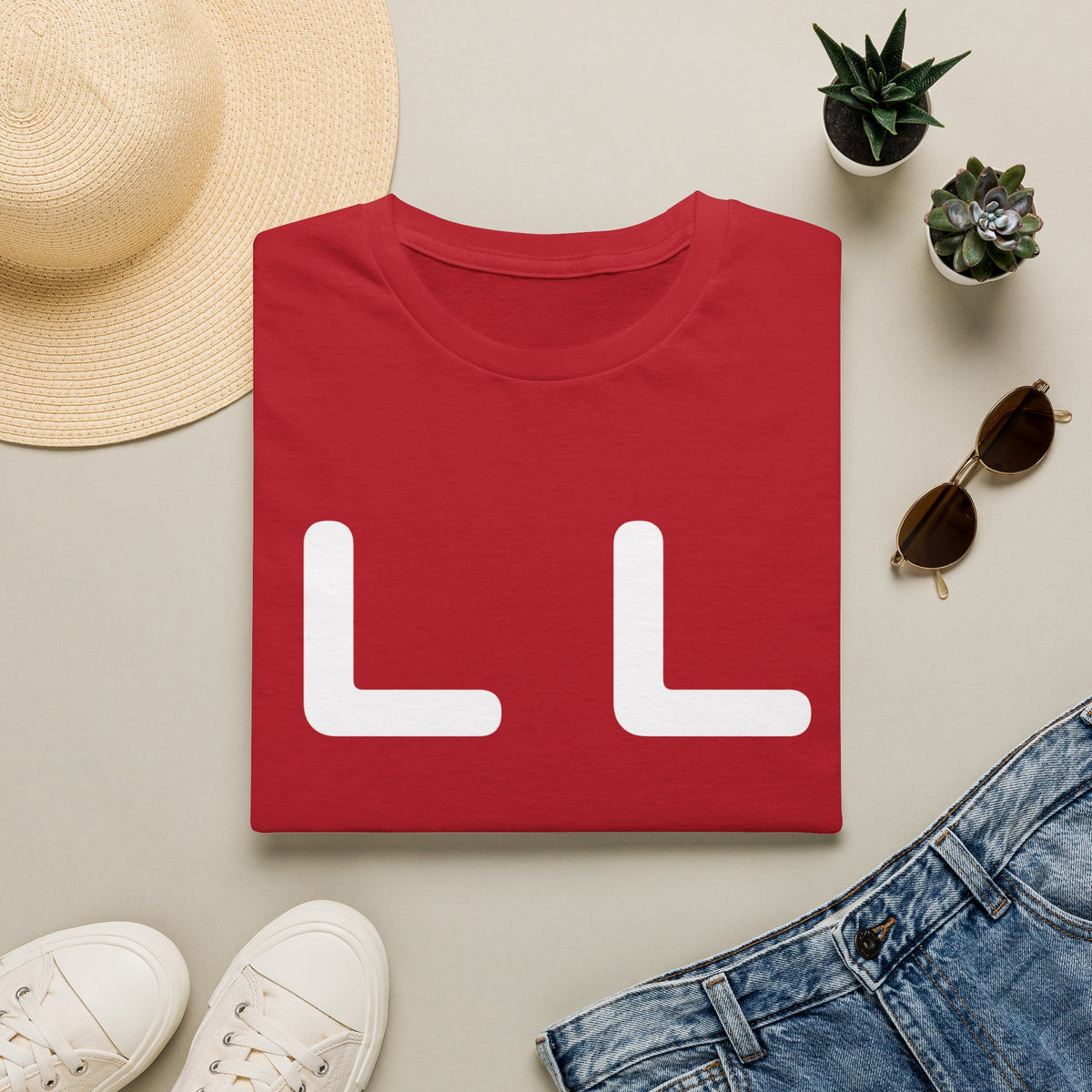 Minimalist LL Graphic T-Shirt — Bold White Letter Design