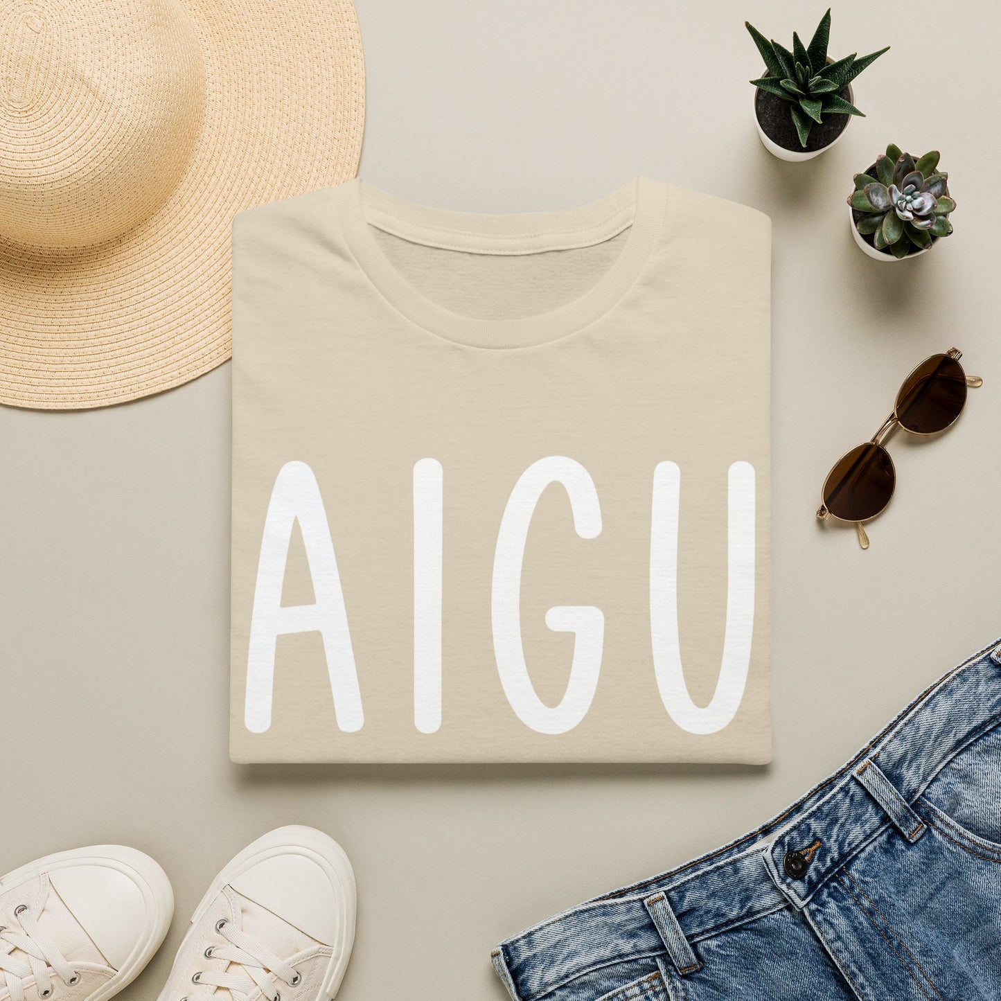 AIGU Korean Text Graphic T-Shirt — Cute K-pop Inspired Lettering Tee