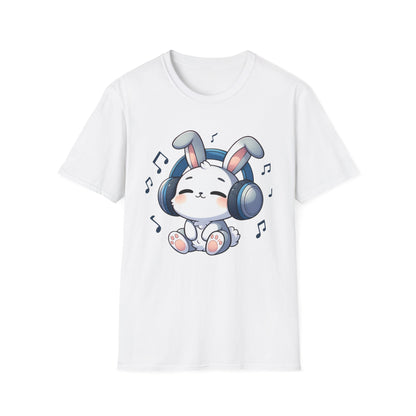 Cute Bunny Music Unisex Softstyle T-Shirt - Perfect Gift for Music Lovers